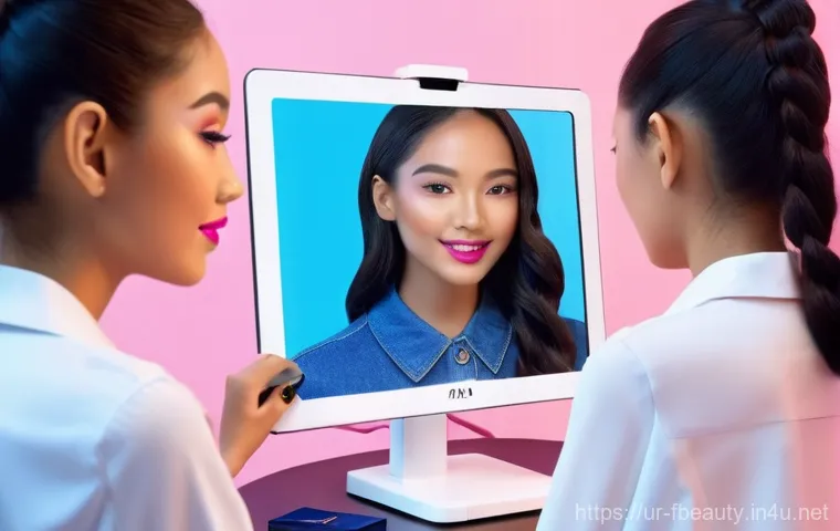 스마트 메이크업 디바이스 - **Prompt 2: AI-Powered Personalized Makeup Application**
    "A vibrant woman, approximately 30-35 y...