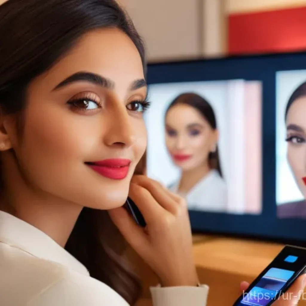 가상 메이크업 체험 - **Prompt 1: Virtual Makeup Try-On at Home - Convenience and Style**
"A vibrant portrait of a you...